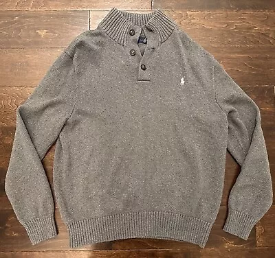 Men’s Polo Ralph Lauren 3 Button Mock Neck Grey/ White Logo Sweater- Size Large • $20