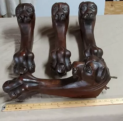 Set 4 Antique Carved Lion Oak Table Legs W/Castors • $325