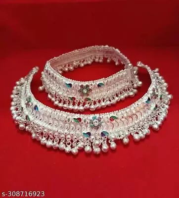 Indian Designer Fashion Bollywood Style Heavy 927 Silver Plated Wedding Anklets • $42.41