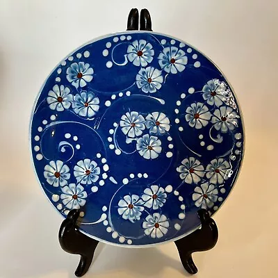 Vtg HAK - NILS KAHLER Blue Floral SALAD PLATE 5.5  Danish Art Pottery 1960s • $32