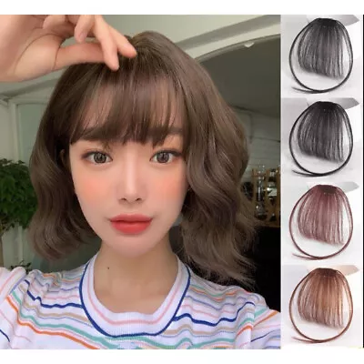 Real Real Human Hair Thin Neat Air Bangs Clip In Korean Fringe Front Hairpiece • $12.09