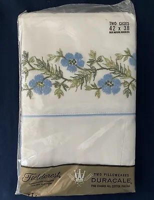 Vintage New Fieldcrest Duracale Pillow Case Set Spellbound Blue Floral Flowers • $13.98