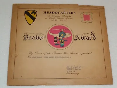 1st Cavalry Division Airmobile Engineer Bn. Vietnam War Beaver Award Certificate • $199.99