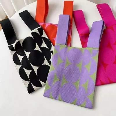 Girls Knot Reusable Wrist Bag Tote Bag Knit Handbag Shopping Bags • $16.61