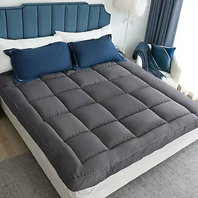 Hotel Quality Mattress Topper 10cm Deep Thick Grey Single Double King Super King • £23.97