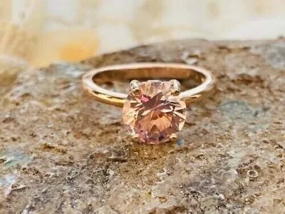 Round Lab Created Morganite Diamond Solitaire Wedding Ring 14K Rose Gold Finish • $34.99