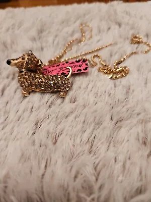 Betsey Johnson Long Goldtone Dachshund Necklace W/ Crystals. NWT • $15
