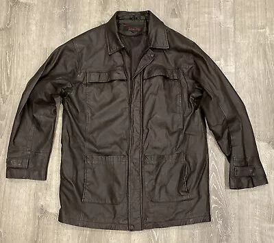 Phase Two Leather Coat Men XLT Tall Brown Button Up Over Trench • $79.99