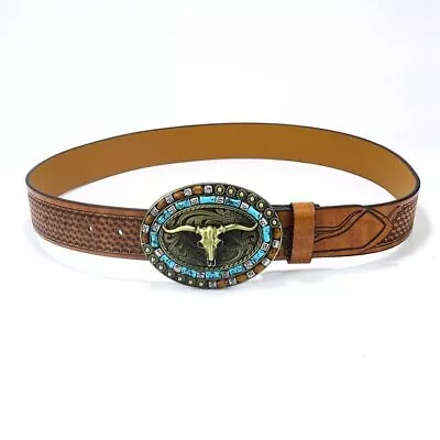 Vintage Buckle Belt PU Leather Waistband Fashion Mens Western Cowboy Belt  Mens • £12.11