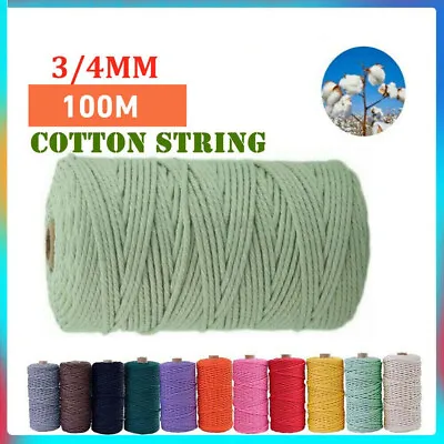 3mm/4mm Macrame Cord Rope Natural Cotton Twiste Cord String Artisa Hand Craft • $30.69