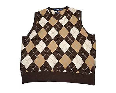 Polo Golf Ralph Lauren Diamond Argyle Sweater Vest Merino Wool Men's XXL Brown • $34.99