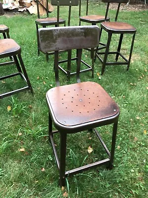 1 Vintage Industrial  Metal Shop Stool W/ Adjustable Back Lyon Industries • $148.75