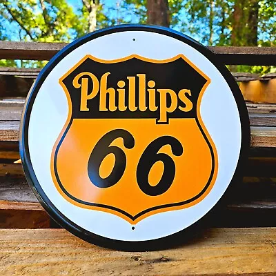 PHILLIPS 66 GAS TIN ROUND SIGN Home Wall Décor Shop Garage Vintage Oil Hot Rod • $16.91