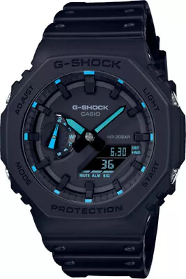 Casio G-Shock GA2100-1A2 Neon Accent Blue Dial Resin Watch Black/Blue • $46.79