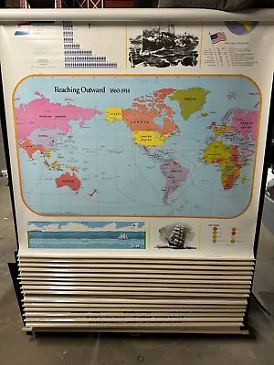 Vintage Rare Rand McNally School Pull Down Roll Map 17 In 1 • $750