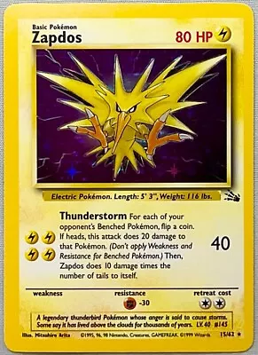 Pokemon TCG Unlimited Zapdos #15/62 Holo Rare (Corrected) 1999 Fossil Set NM-MT! • $19.95