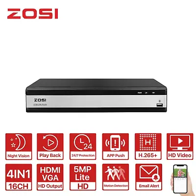 ZOSI H.265+ 16Ch 5mp Lite HDMI Hybrid DVR Recorder For Security Camera System • $75.99