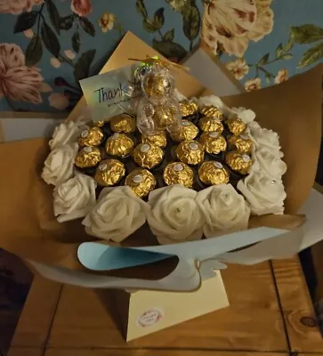 Large Chocolate Ferrero Rocher Bouquet With Teddy Bear   Gift Flower Hamper • £29.99