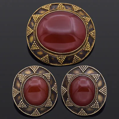 MMA Metropolitan Museum Of Art Sterling Silver Carnelian Brooch & Earrings Set • $299