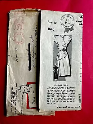 Vintage Mail Order Sewing Pattern 1640 Misses Dress One Hip Peplum Size 12 • $14.99