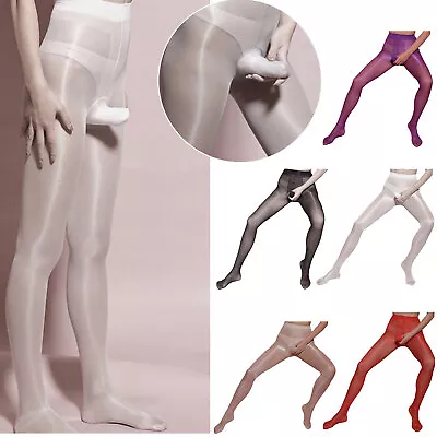 Mens Oil Shiny Glossy Pantyhose Nylon Stocking Tights High Waist Sheath Open  • £3.67