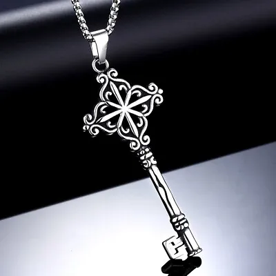 Gothic Mens Stainless Steel Hip Hop Key Pendant Necklace Men Silver Chain • $7.99