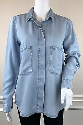 Zara Trafulac Chambray Shirt Hidden Button Placket Long Sleeve Pockets Size S • $24.99