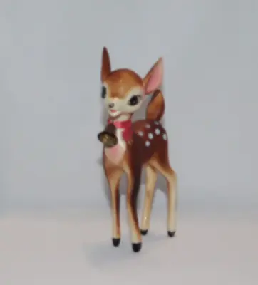 Vtg Christmas 6  Brown Bambi Deer Bell Hard Plastic Celluloid Figurine Hong Kong • $25.99