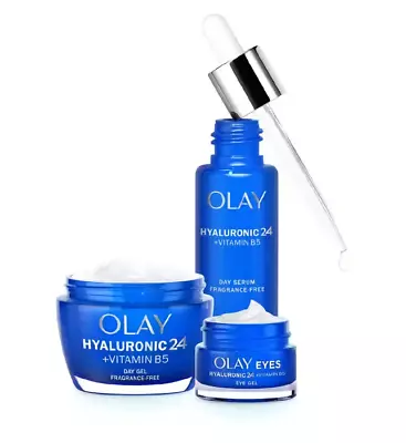 Olay Hyaluronic 24+Vitamin B5 Day Gel 50ML  DAY SERUM 40ML AND EYE GEL 15ML • £34.99