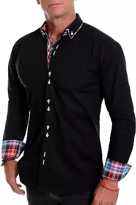 Mens Long Sleeve Smart Shirt With Classic Button Down Collar Slim Fit Italian De • £33.10