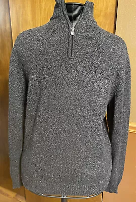 Enzo Mantovani Men's 1/4 Zip 100% Wool Knit Sweater Brown/Black Heather Size L • $32.99