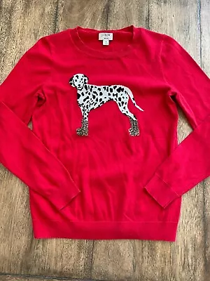 J.Crew Factory Store Women Red Pullover Sweater Small DALMATION DOG • $18