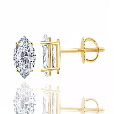 1 4/9 Ct Marquise Cut Simulated Diamond Stud Earrings 10k Yellow Gold Screw Back • $159.29