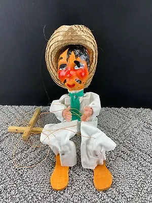 Vintage Mexican String Puppet Marionette Sombrero Hat Folk Art 14  Tall • $8.49