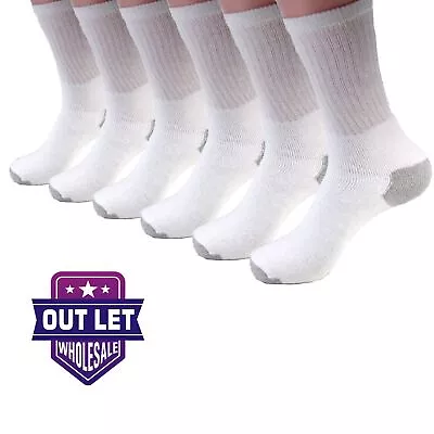 12 Pairs Men's White Solid Sports Cotton Crew Socks Long Size 9-11  10-13 • $16.85