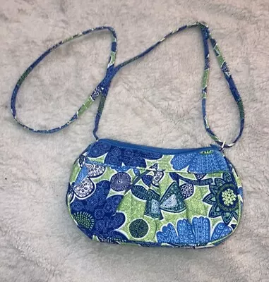 Vera Bradley Doodle Daisy Mini Quilted Purse Blue Green Floral  Crossbody Bag • $21.99