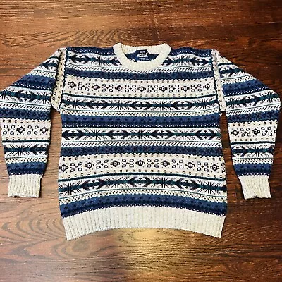 VTG Woolrich Nordic Fair Isle Wool Blend Pullover Sweater Gray Blue Mens S/M* • $24.95