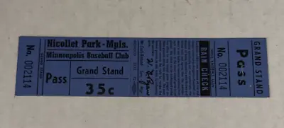 Minneapolis Millers 35C Old Baseball Ticket Stub Rain Check Nicollet Park MPLS • $26.24