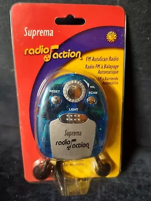 Suprema FM Radio W/Stereo Earphones Mini Flashlight Auto Scan Bright Blue - New • $4.95