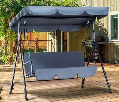 3 Seater Garden Swing Seat Bench Chair Hammock Canopy Grey Heavy Duty Outdoor • £102.80
