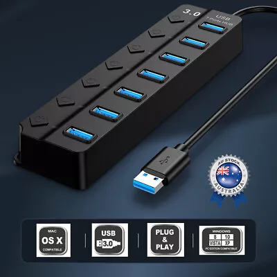 $7.99 • Buy Multi USB 3.0 2.0 Hub 4 Port High Speed Slim Compact Expansion Smart Splitter Au