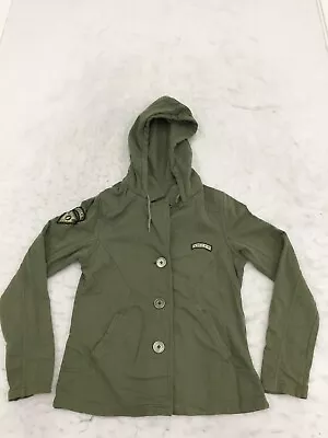 $14.39 • Buy Volcom Jacket Girls L Large Army Green Patch Logo Pockets Full Zip Button Pocket