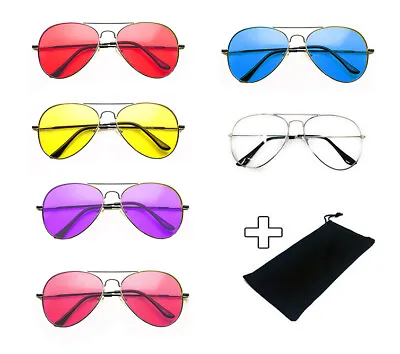 Aviator Glasses & Pouch - Coloured Pilot Sunglasses Festival Fancy Dress Fashion • £3.50