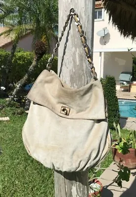 Zagliani Light Gray Suede Python Trim Detail Shoulder Bag Made In Italy By Hand  • $269.99