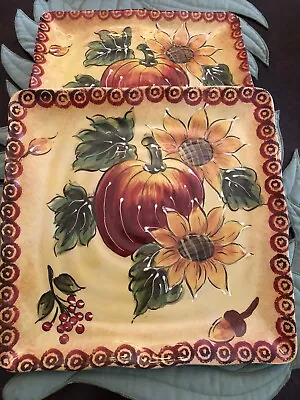 Maxcera 2 Pumpkin And Sunflower Salad Plate 9 X 9 Fall Thanksgiving Autumn • $20.99