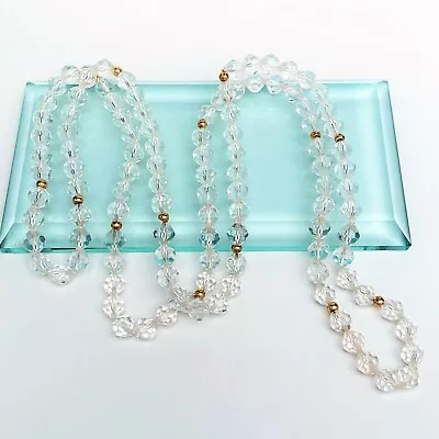 Vintage 1920's Cut Rock Crystal & Gold Beaded Long Necklace • $138