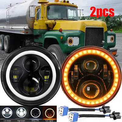 2pcs Fit Mack R Series 7'' Inch Round LED Headlights Sealed Hi/Lo Beam With DRL • $45.33