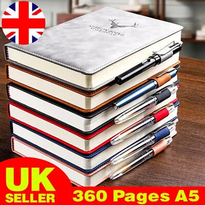 360 Pages A5 PU Leather Cover Traveler Journal Notebook Lined Paper Diary UK • £6.19