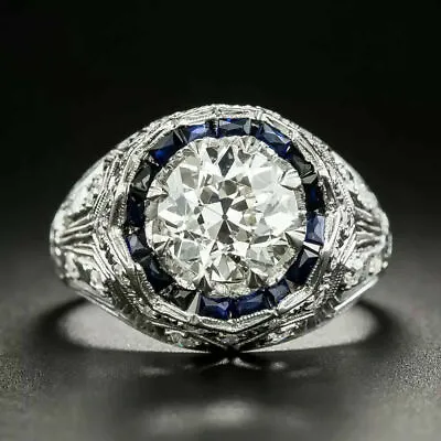 Filigree Men's Target Halo Wedding Ring 14K White Gold 2.62 Ct Cubic Zircon Ring • $314.99