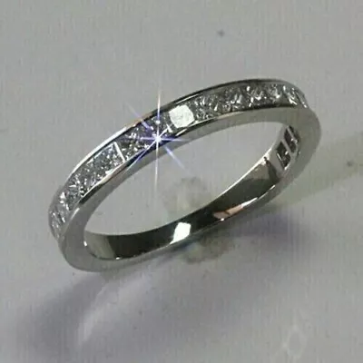 1Ct Princess Cut Moissanite Channel Eternity Wedding Band 14K White Gold Plated • $147.49